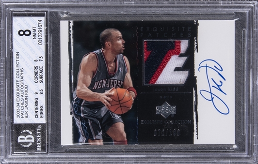 2003-04 UD "Exquisite Collection" Patches Autographs #JK Jason Kidd Signed Game Used Patch Card (#072/100) – BGS NM-MT 8/BGS 10